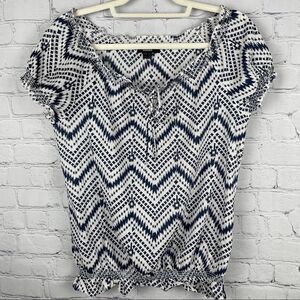 ESMARA lightweight boho aztec cotton short sleeve scoop neck blouse top, size S
